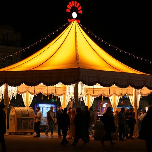 Imagen de una caseta iluminada durante la Feria de Abril en Sevilla